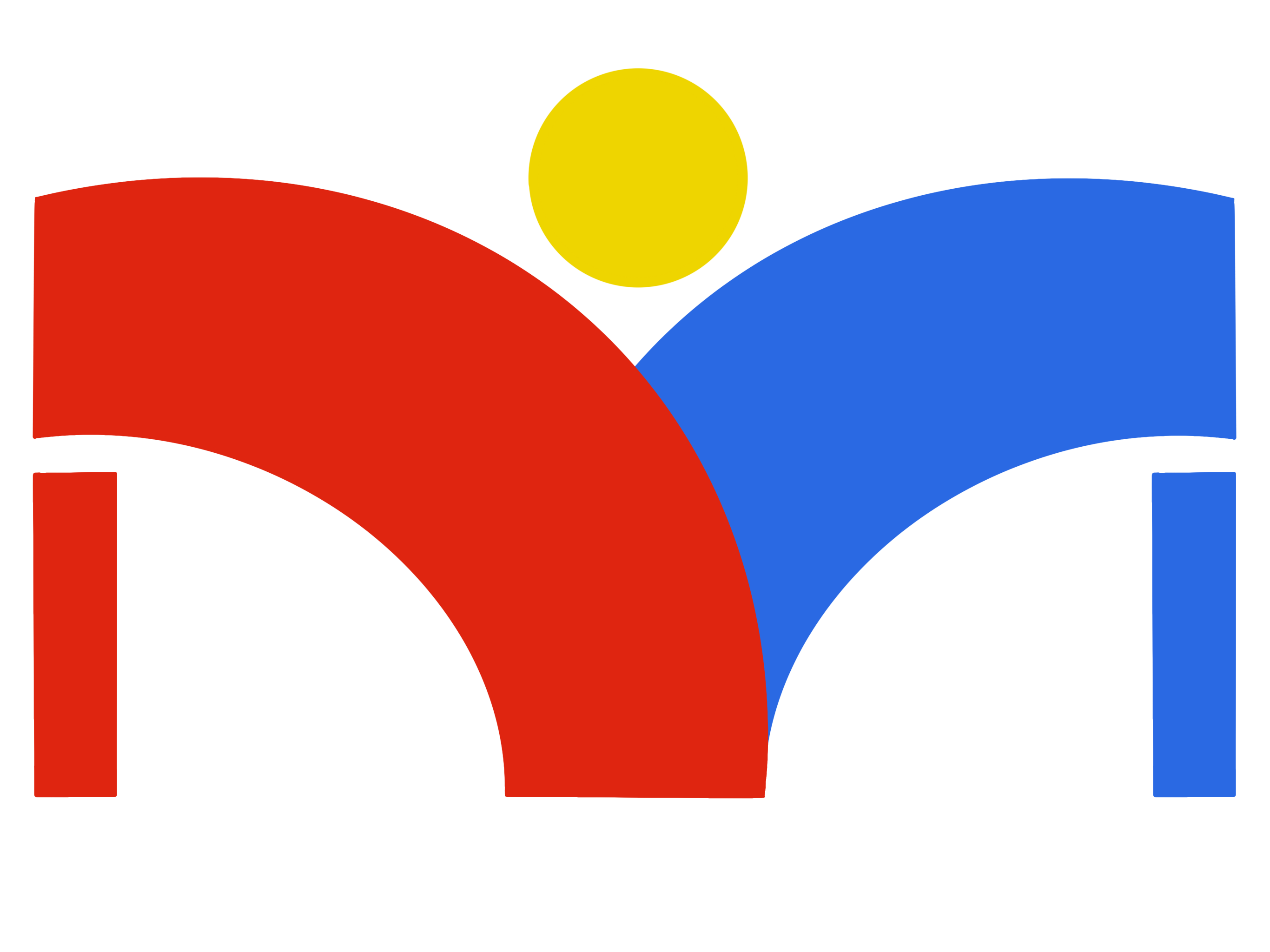 The Diverse Makers logo consists
									of two arched shapes creating a
									bridge-like structure. The left
									arch is red and the right arch is
									blue, and they meet in the middle
									in a seamless curve. Above the
									point where the arches meet,
									there is a yellow circle, representing
									the head of a person. The shapes and
									circle are placed against a solid
									white background, giving the impression
									of a person lifting their hands in the air.